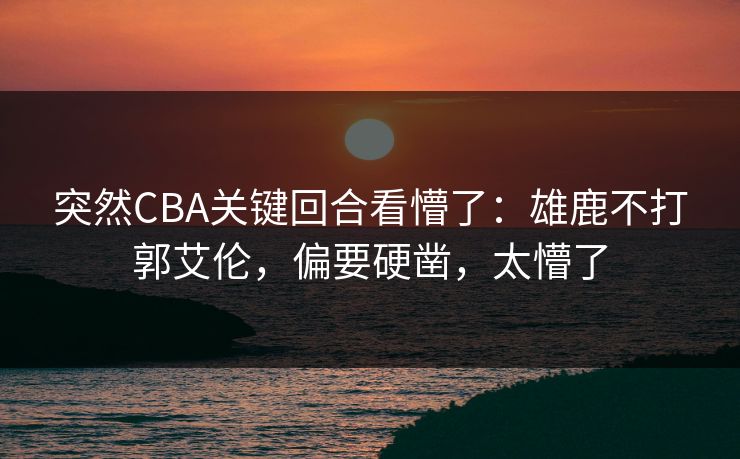 突然CBA关键回合看懵了：雄鹿不打郭艾伦，偏要硬凿，太懵了